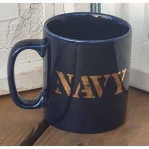 US Navy Coffee Mug Vintage Staffordshire England KilnCraft Blue Gold Replacement